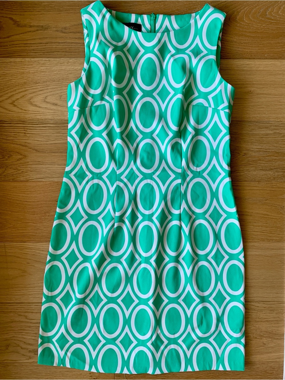 Alyx Turquoise and White Geometric Sleeveless Shift Dress